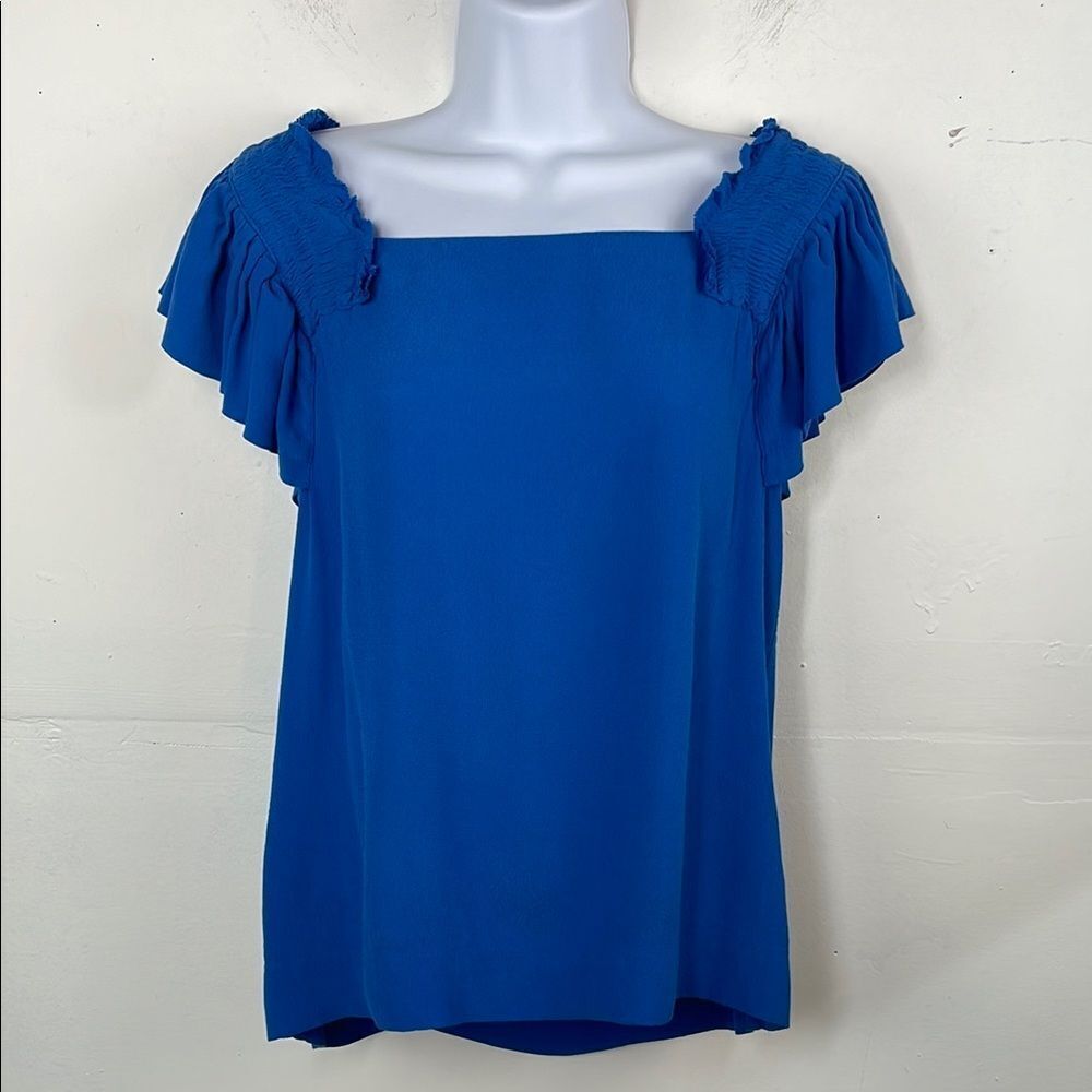 Maeve Anthropologie Blue Ruffled Women's Top size 10